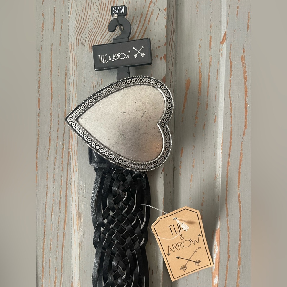 Twig & Arrow Black Woven Belt with Silver Heart Buckle NWT
